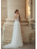 Deep V Neck Ivory Lace Tulle Fashionable Wedding Dress
